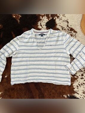 Women’s | Tommy Hilfiger Striped Long Sleeve Linen V-Neck Tunic | Size: M